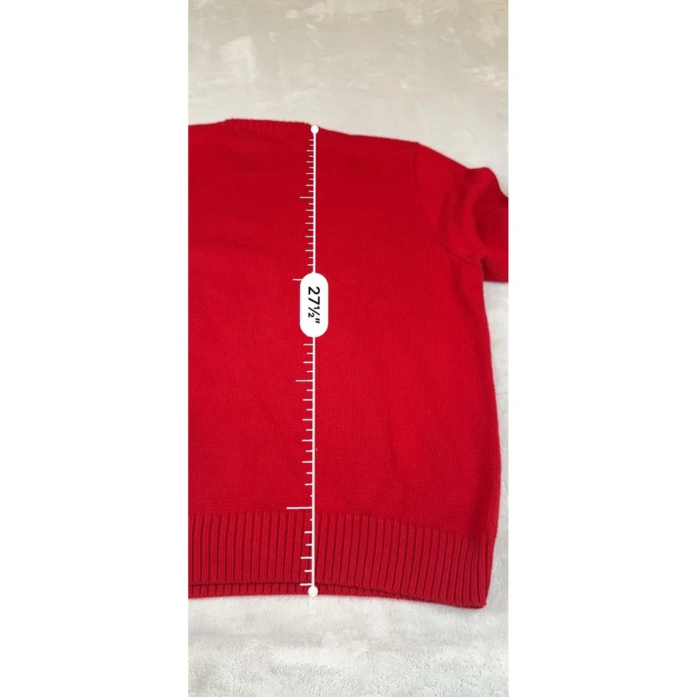 Polo Ralph Lauren Mens XL Red Cotton Crewneck Sweater Navy Pony Logo‎ Vintage